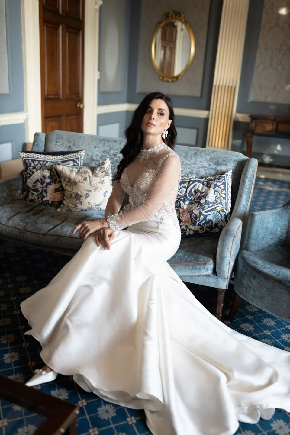 Stunning bridal portrait taken in a beautiful garden setting in Sussex, highlighting the elegance and beauty of the bride.