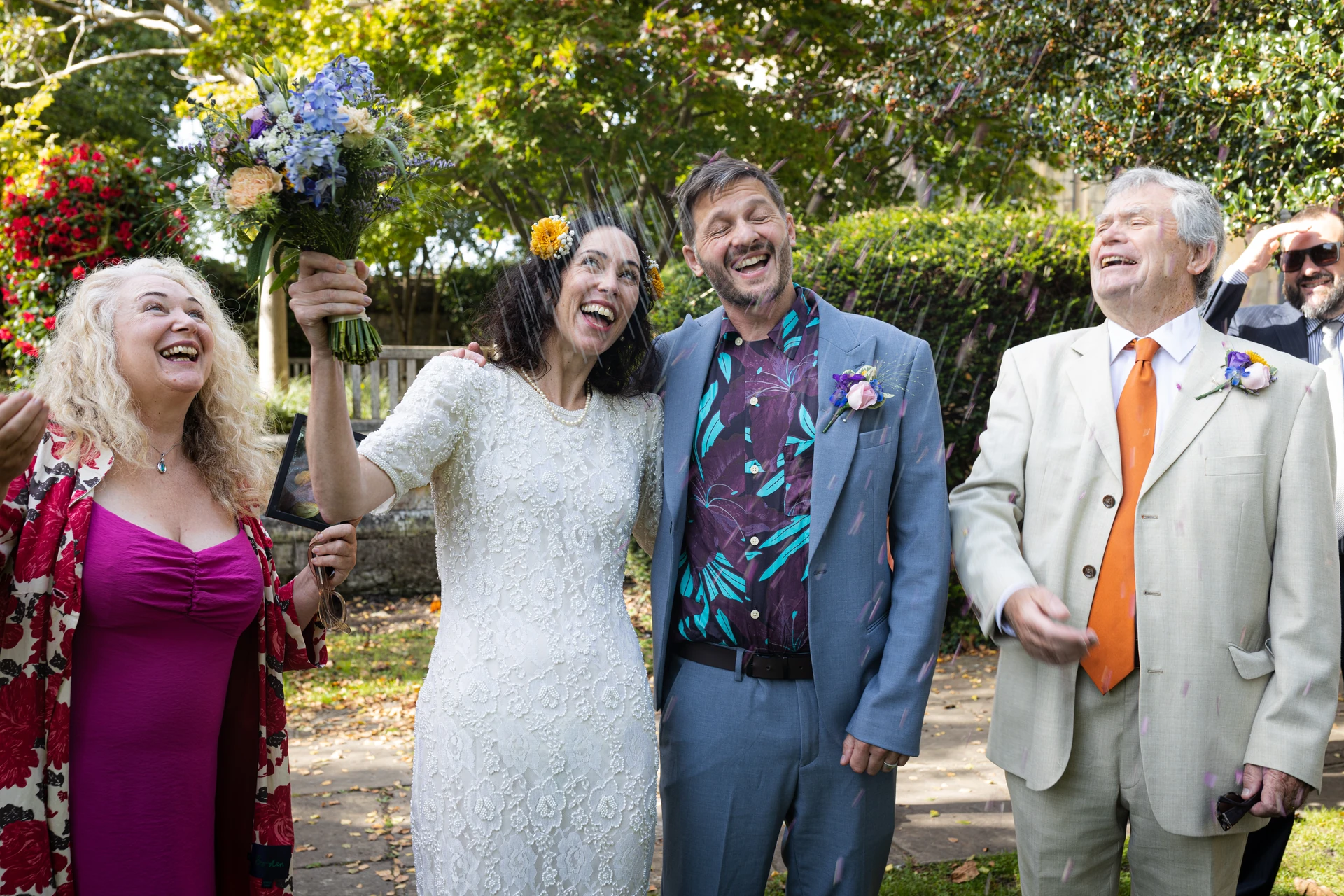 Laughter with family after the ceremony