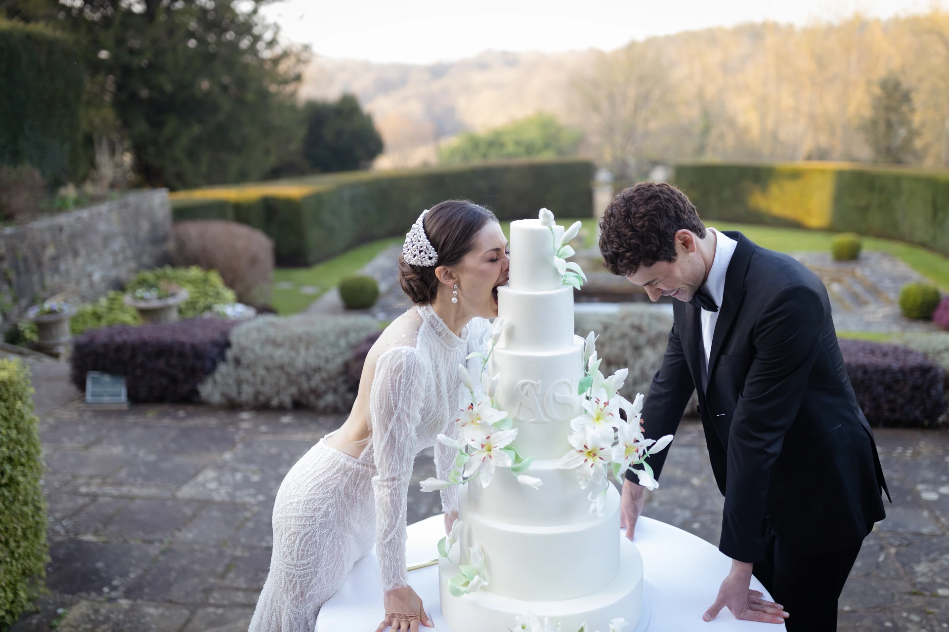 Sharing a moment over the wedding cake