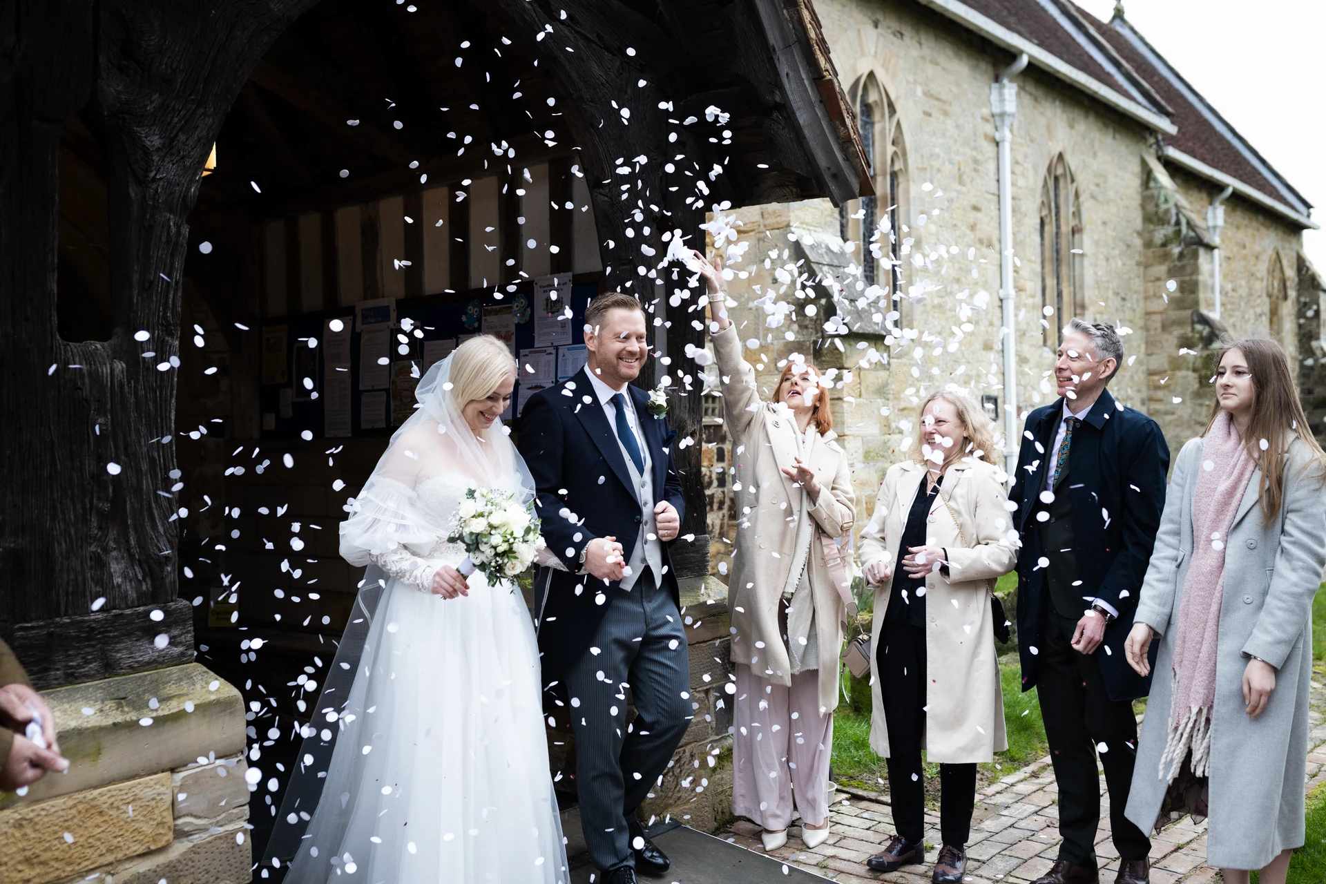 Confetti outside the church